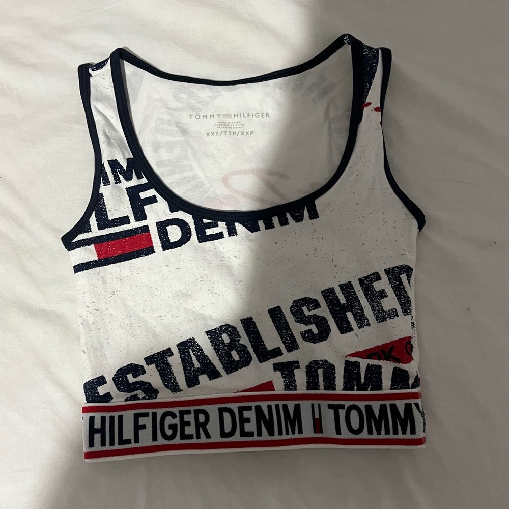 Women Tommy Hilfiger Demin Sports Bra/Crop Top, Size Xxs